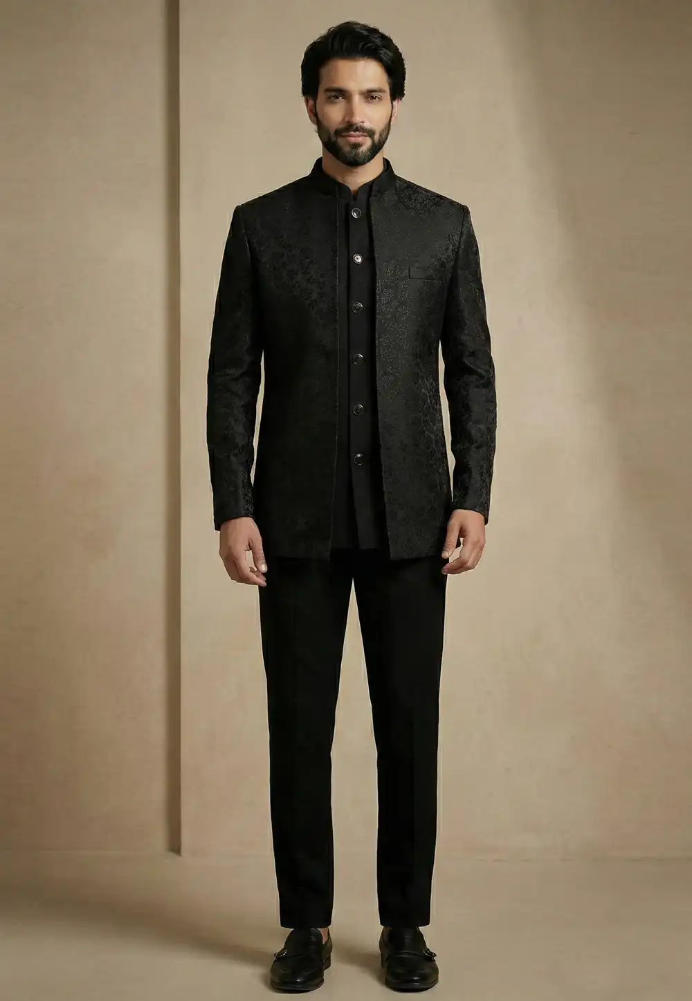 Black Satin Jodhpuri Suit 324108