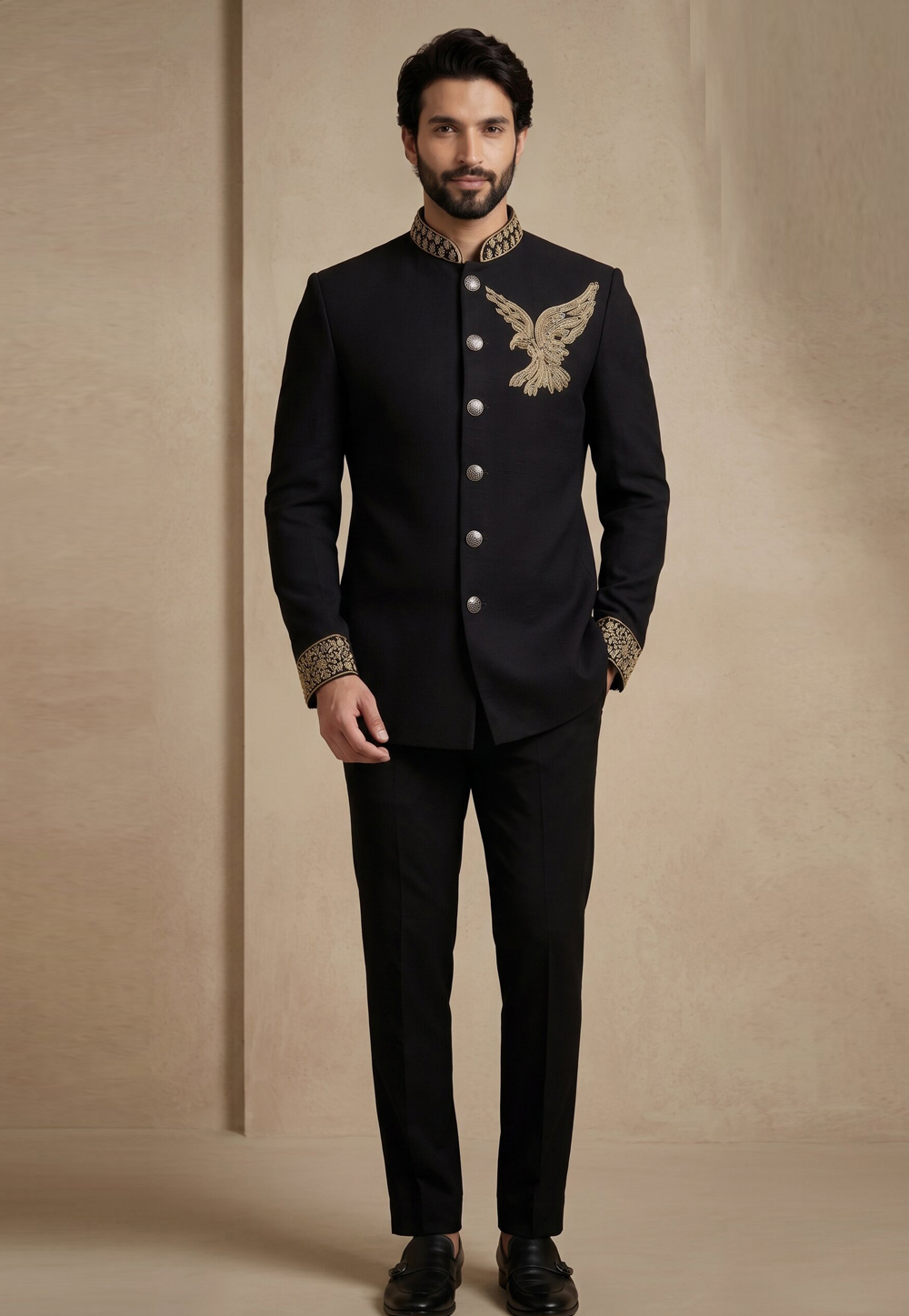 Black Satin Jodhpuri Suit 327870