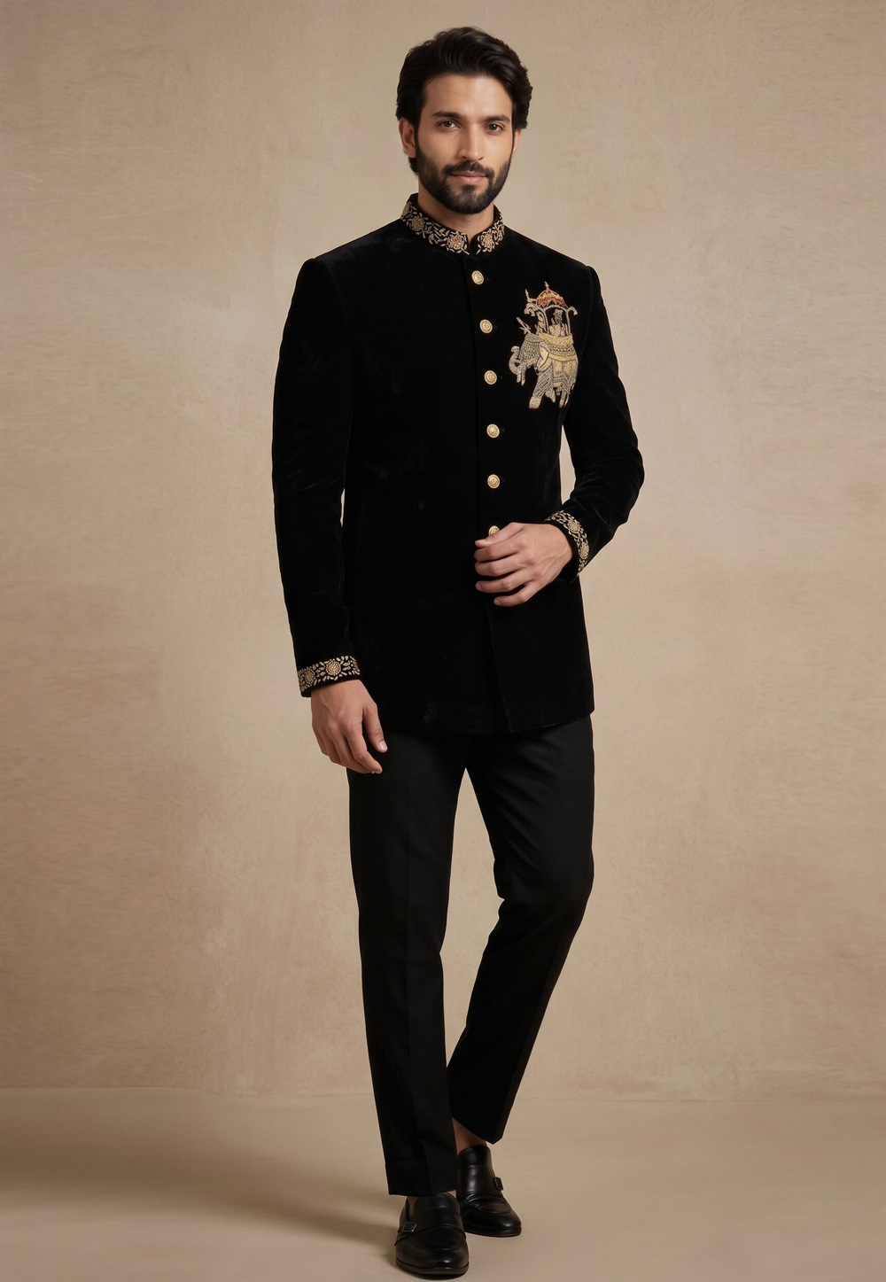 Black Satin Jodhpuri Suit 327874