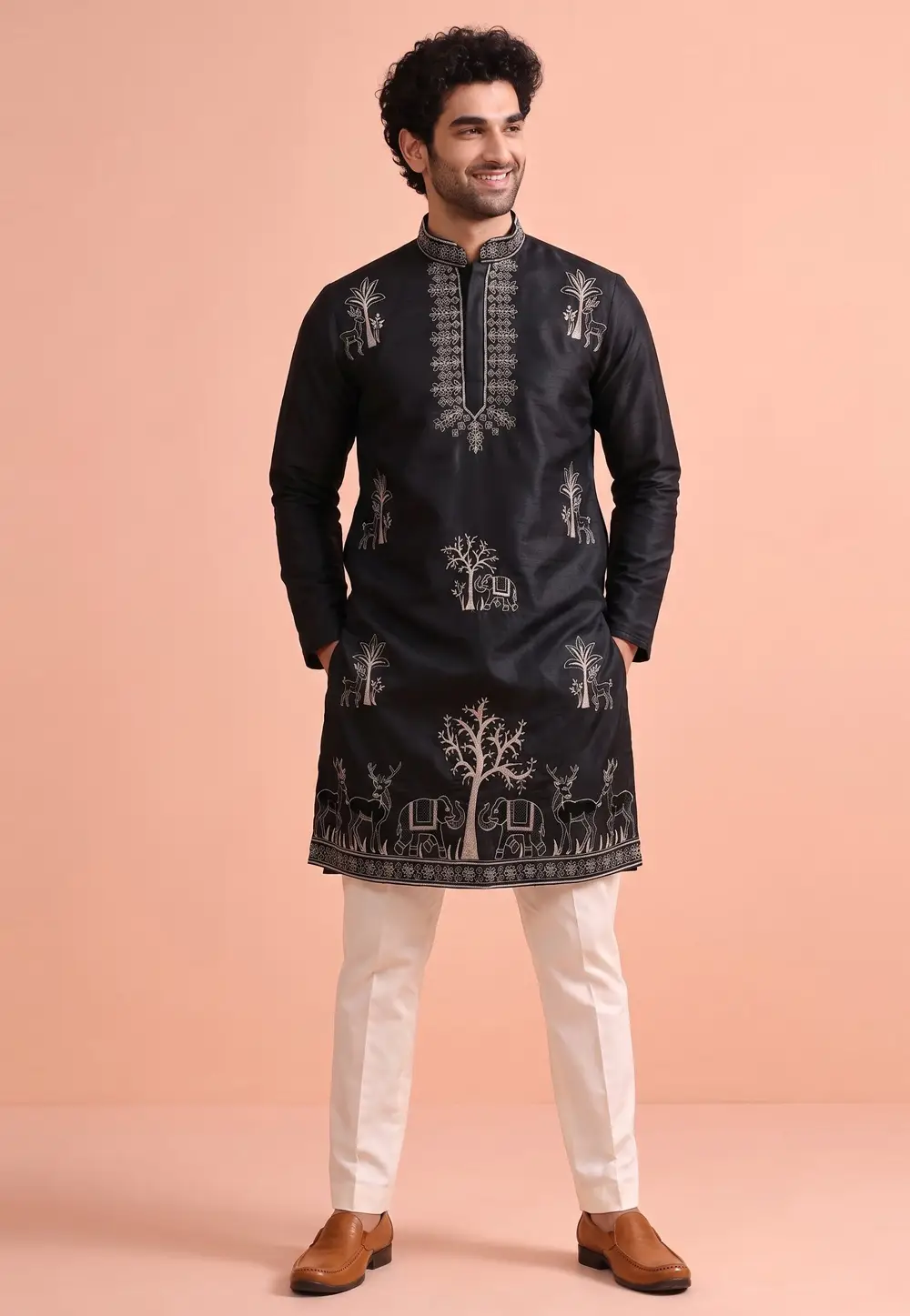Black Satin Kurta Pajama 333113