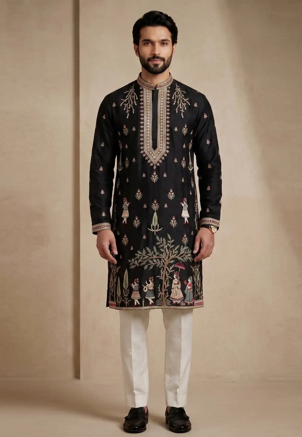Black Satin Kurta Pajama 334104