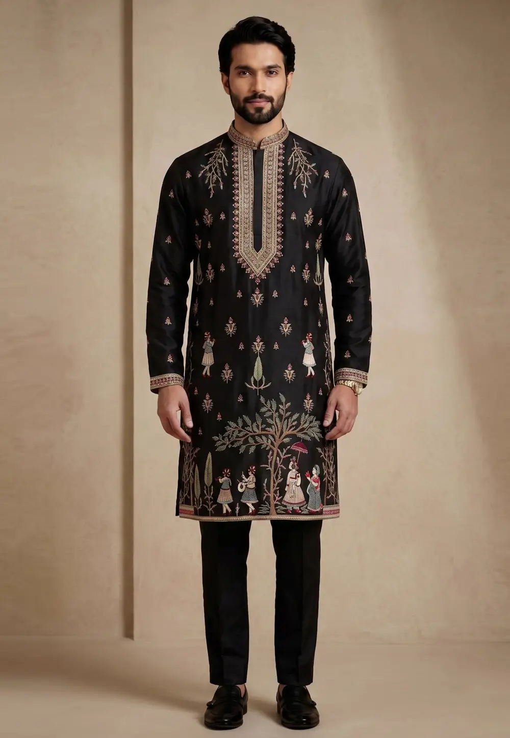 Black Satin Kurta Pajama 334105