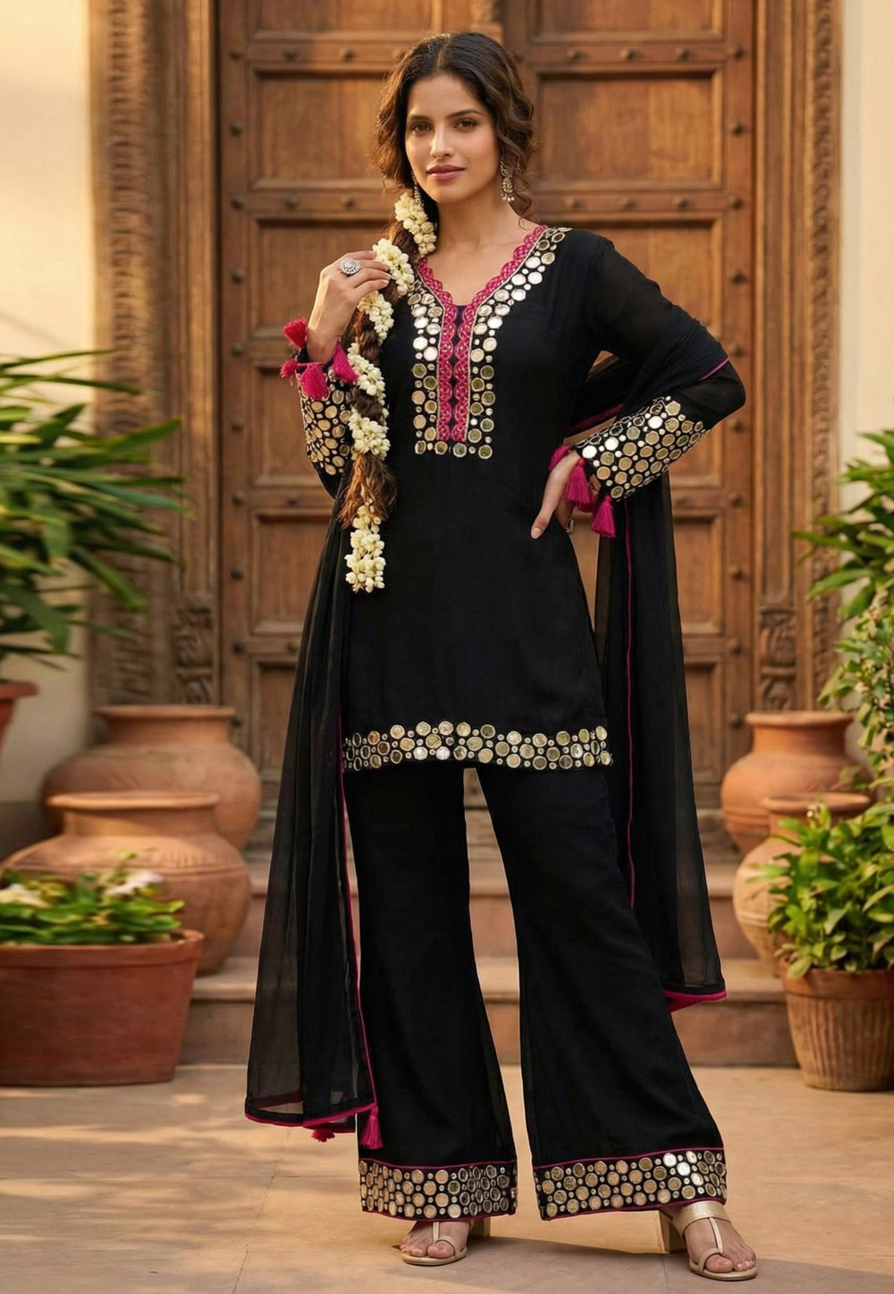 Black Shimmer Palazzo Suit 326976