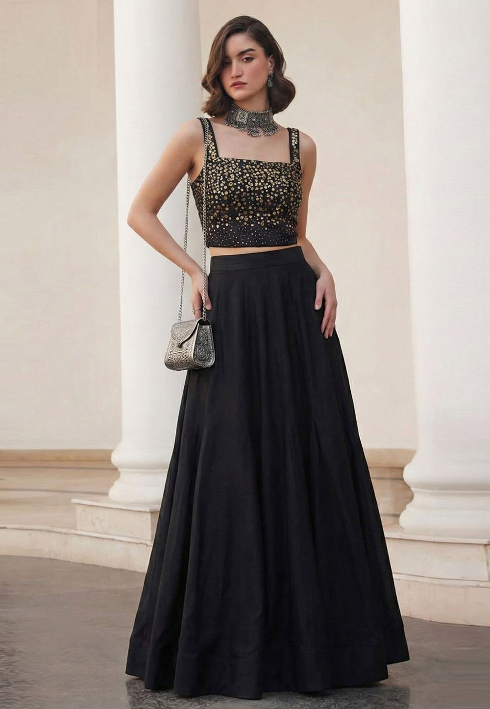 Black Silk A Line Lehenga Choli 323967