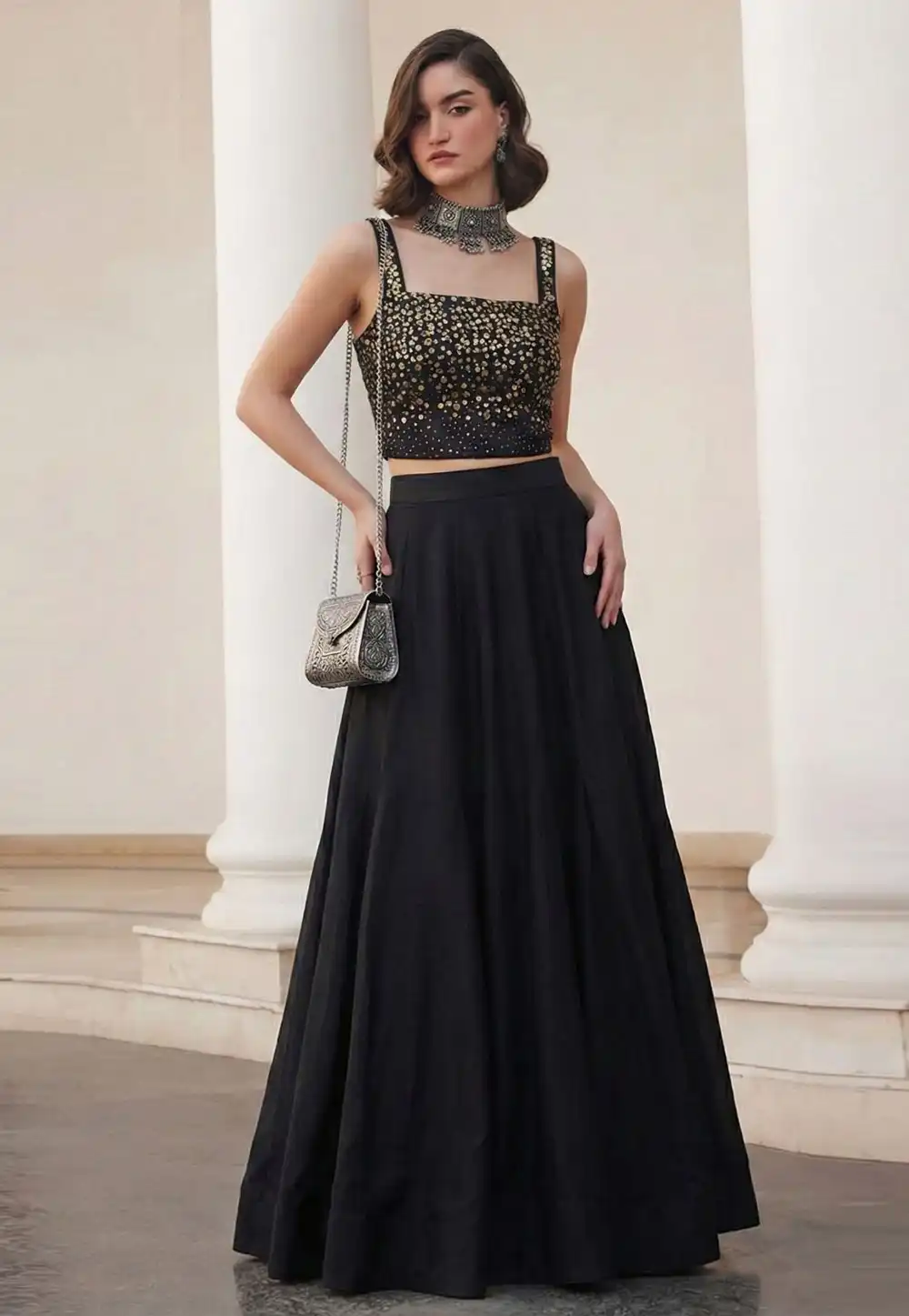 Black Silk A Line Lehenga Choli 323967