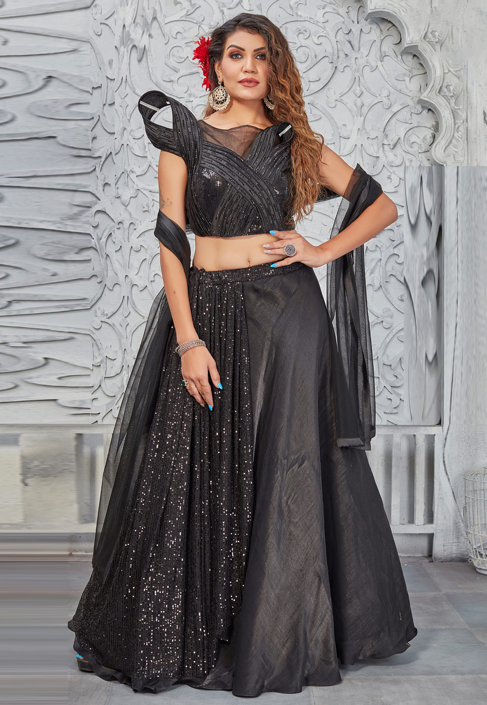Black Silk Designer Lehenga 308436