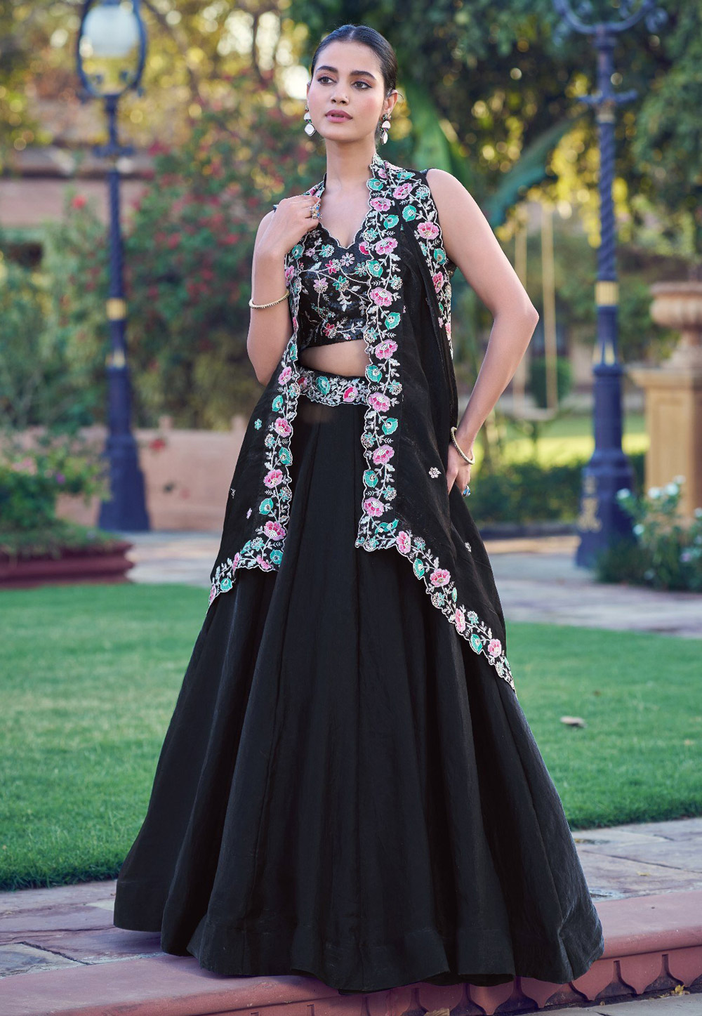 Black Silk Indo Western Lehenga Choli 329815
