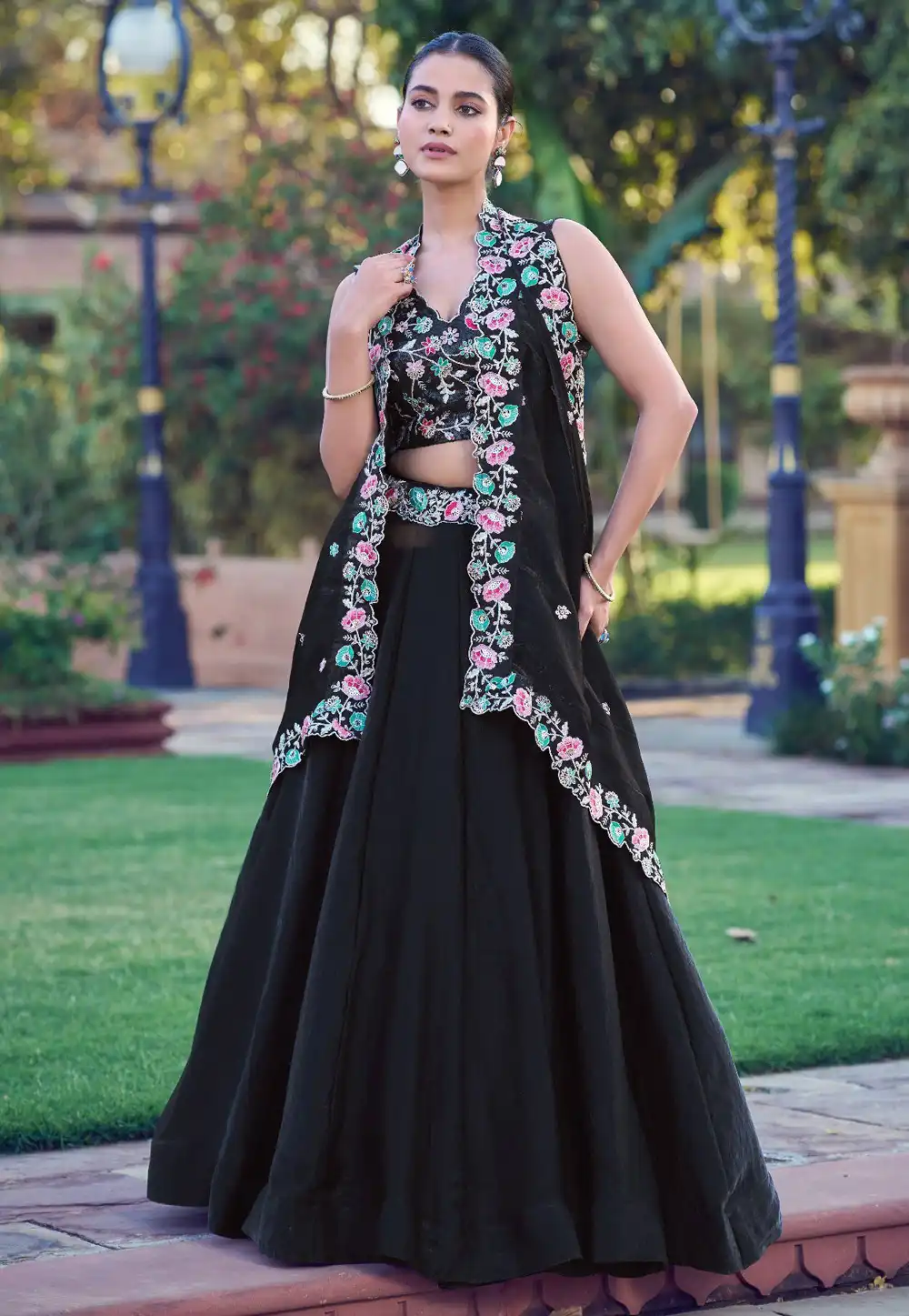Black Silk Indo Western Lehenga Choli 329815