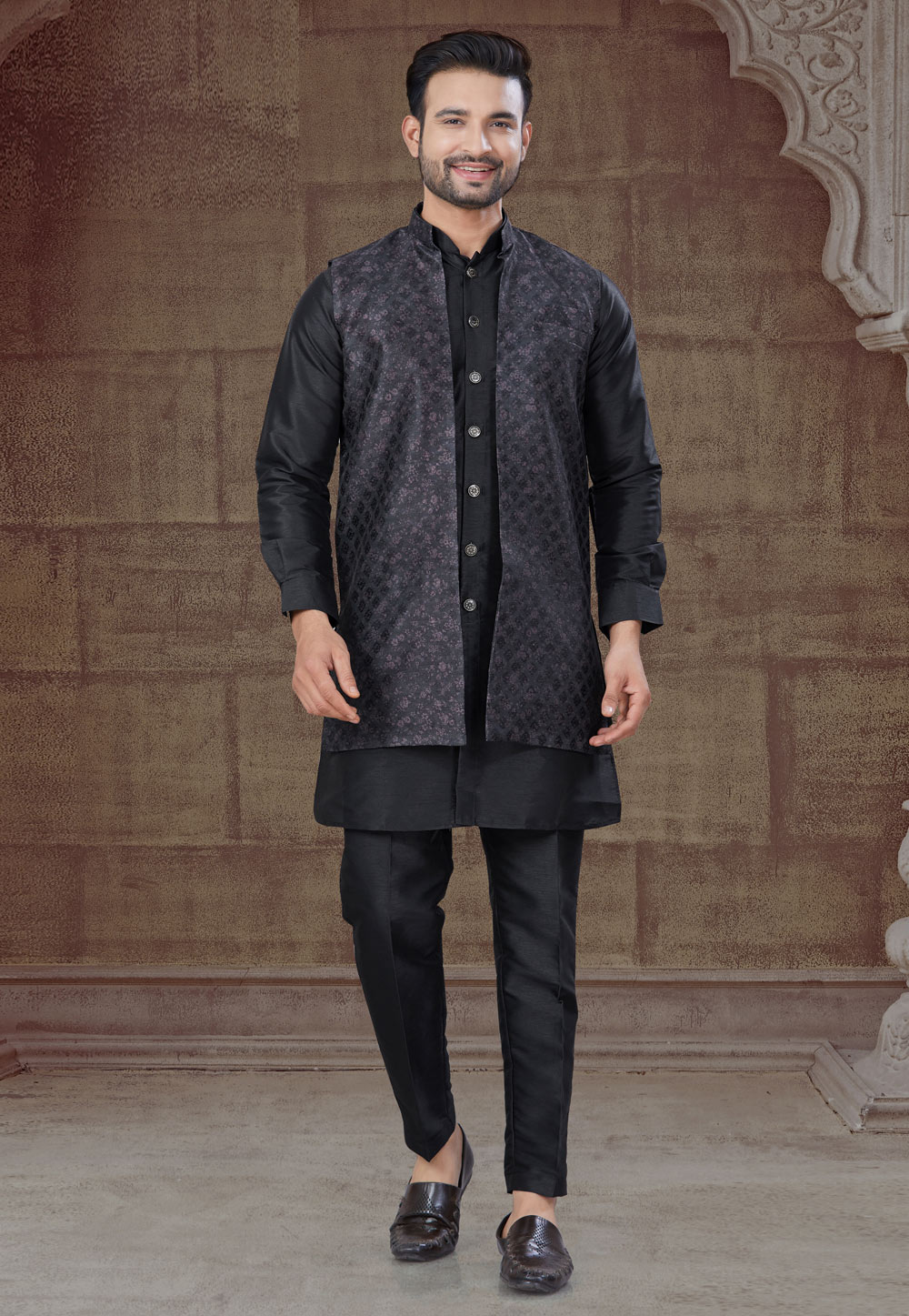 Black Silk Indo Western Suit 304915