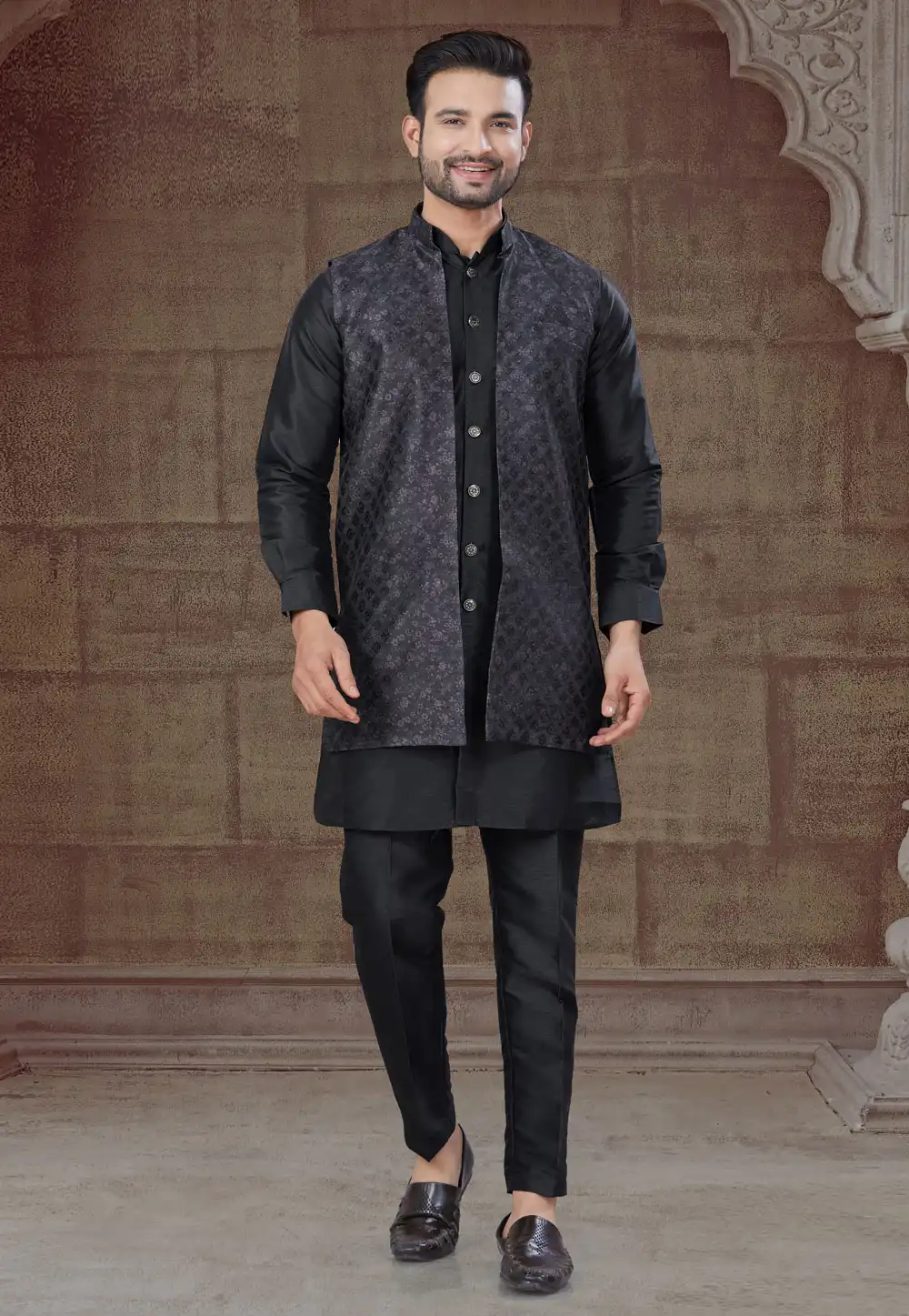 Black Silk Indo Western Suit 304915