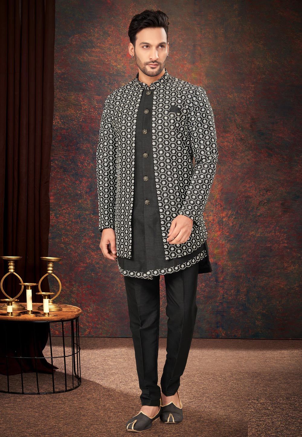 Black Silk Indo Western Suit 284016