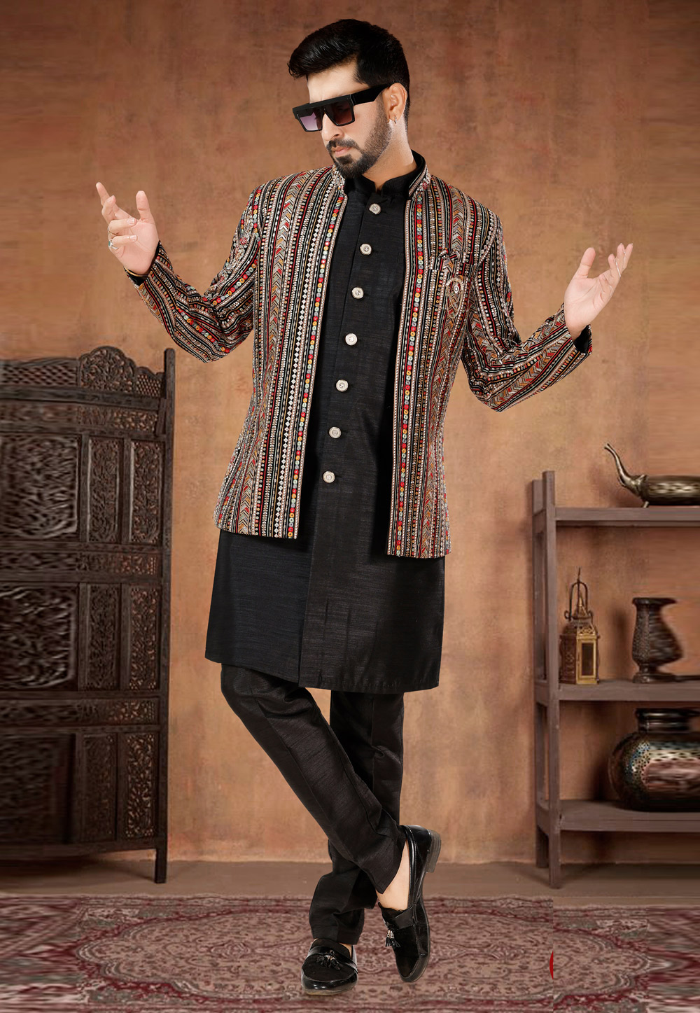 Black Silk Indo Western Suit 282969