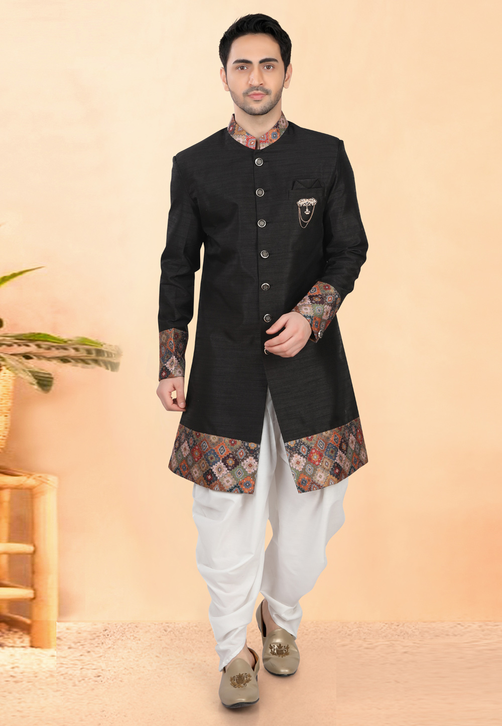 Black Silk Indo Western Suit 308642