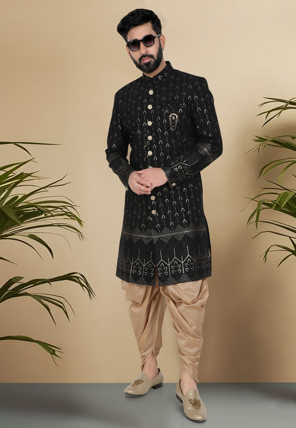 Black Silk Indo Western Suit 313101