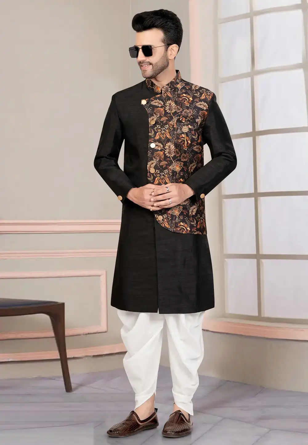 Black Silk Indo Western Suit 316125