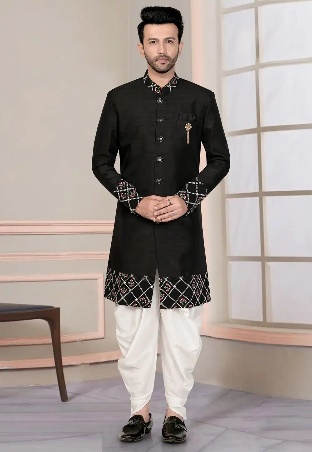 Black Silk Indo Western Suit 316133