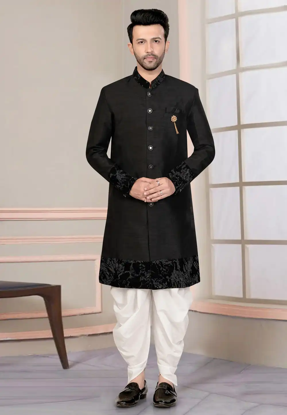 Black Silk Indo Western Suit 316134