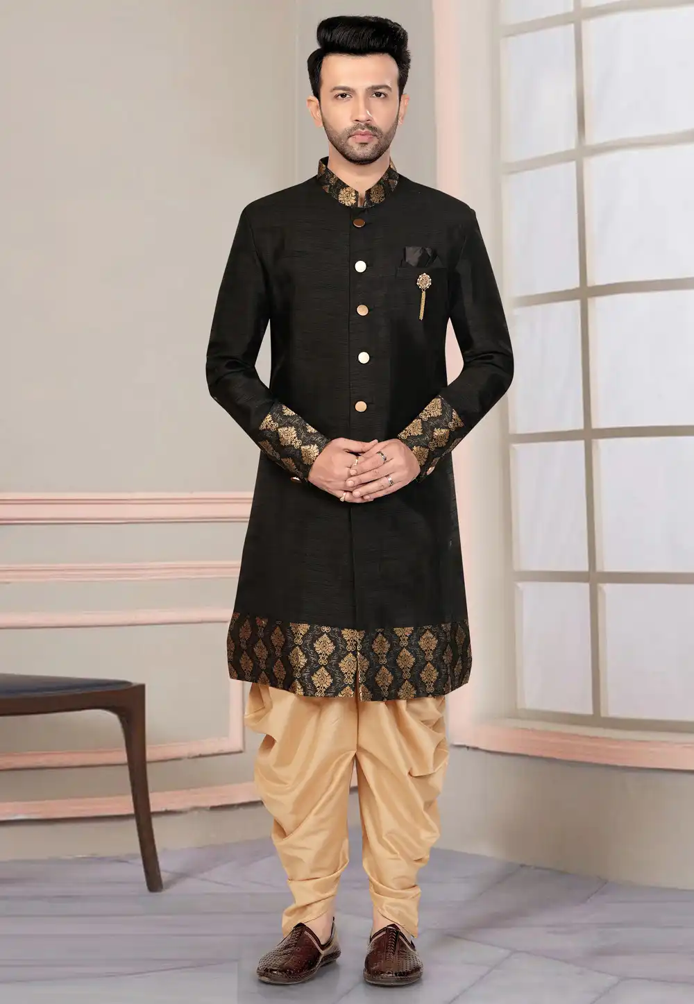 Black Silk Indo Western Suit 316140
