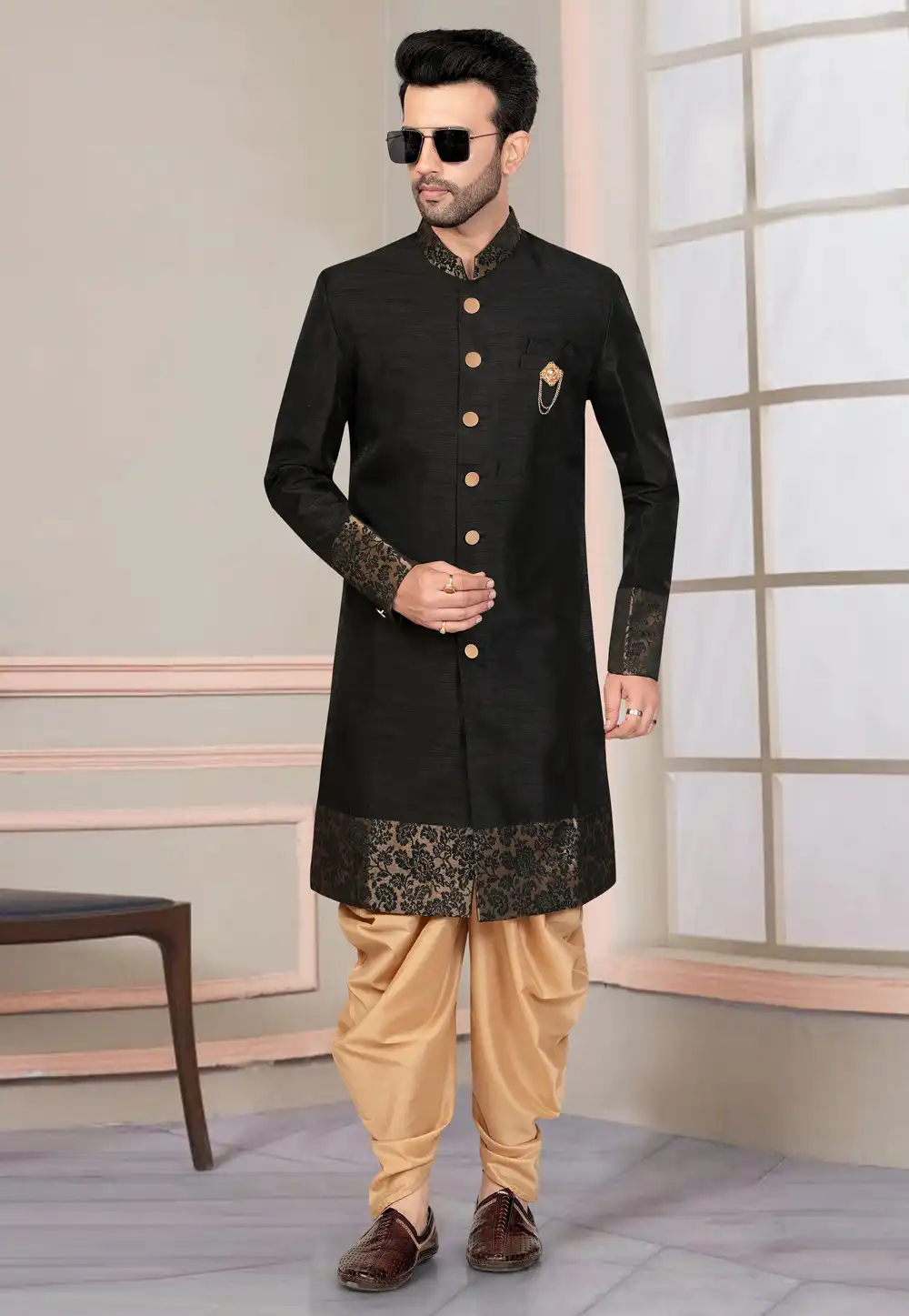Black Silk Indo Western Suit 316141