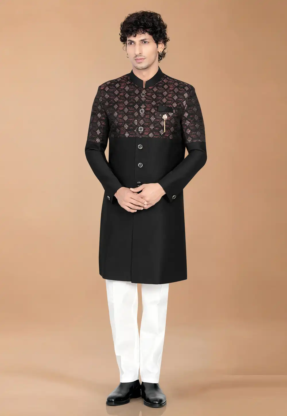 Black Silk Indo Western Suit 329876
