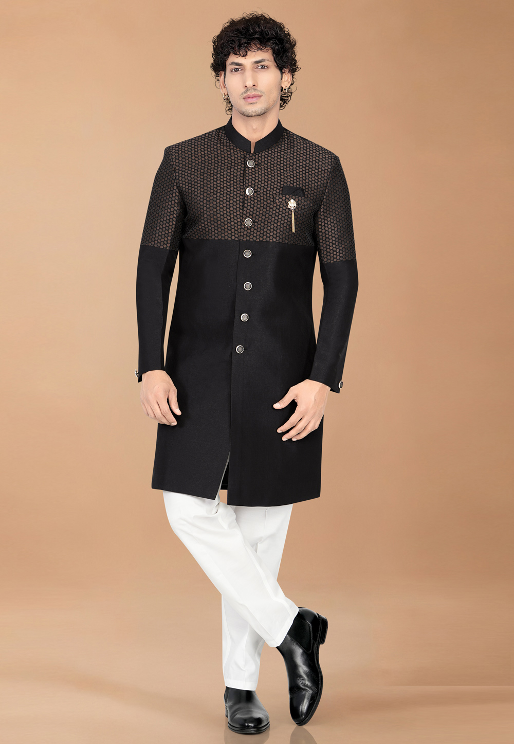 Black Silk Indo Western Suit 329878