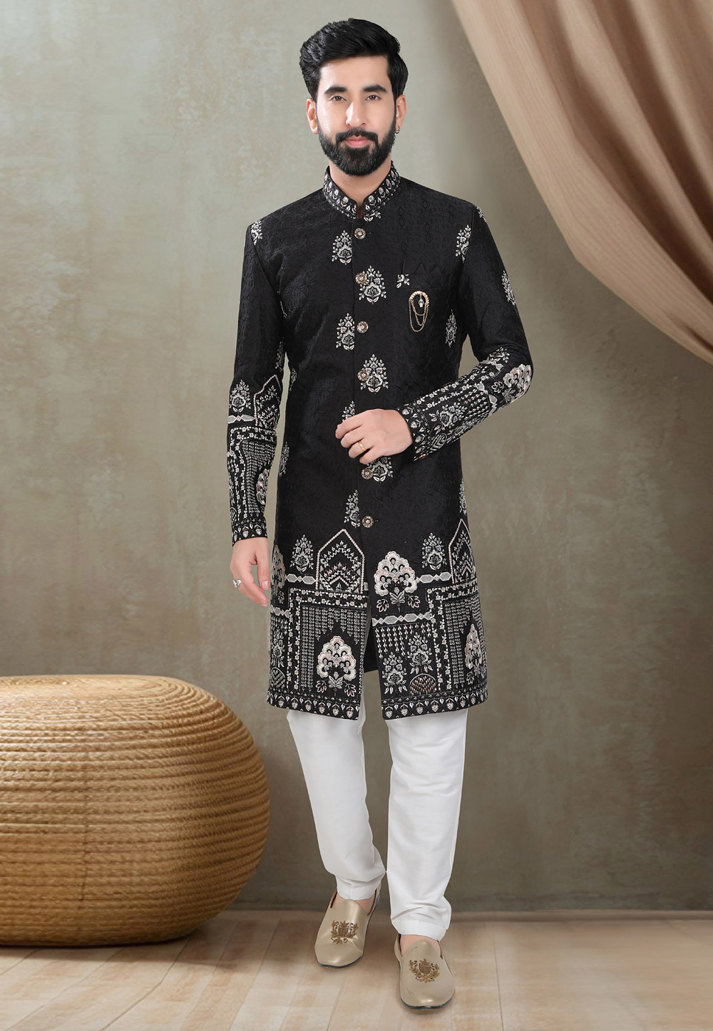 Black Silk Indo Western Suit 311745