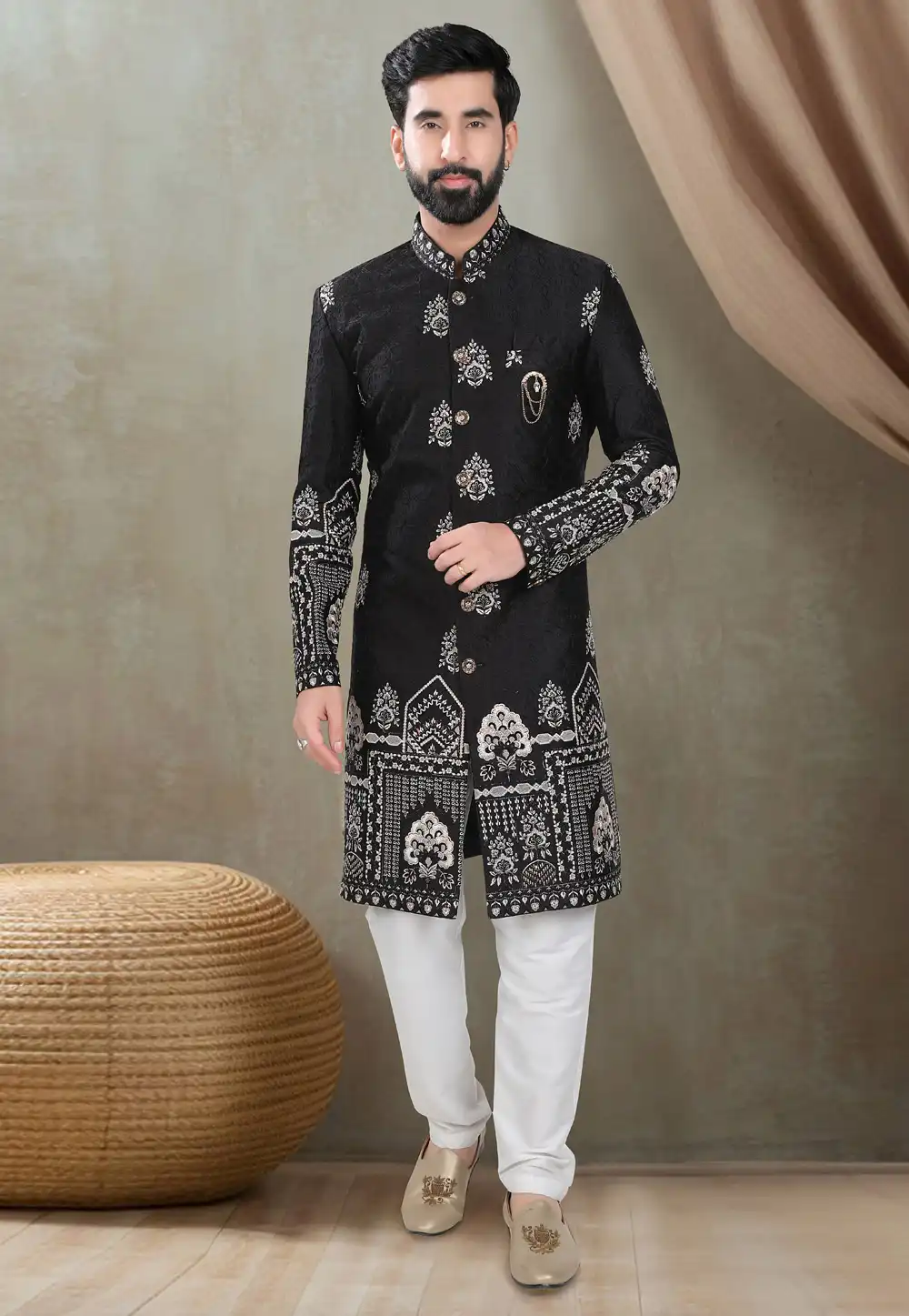 Black Silk Indo Western Suit 311745