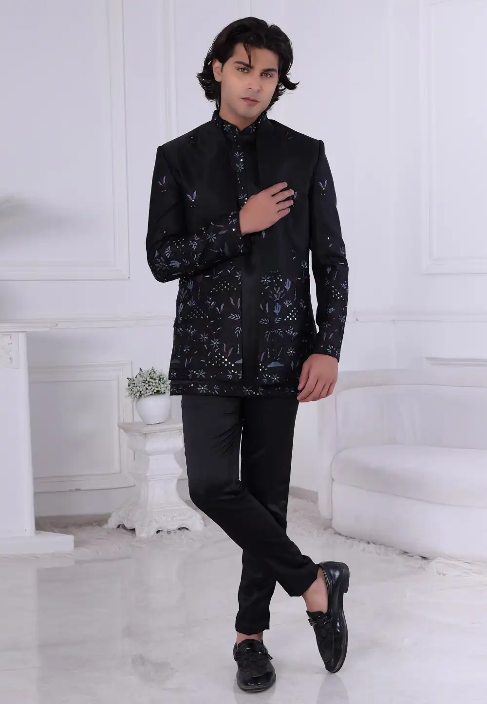 Black Silk Jodhpuri Suit 315008