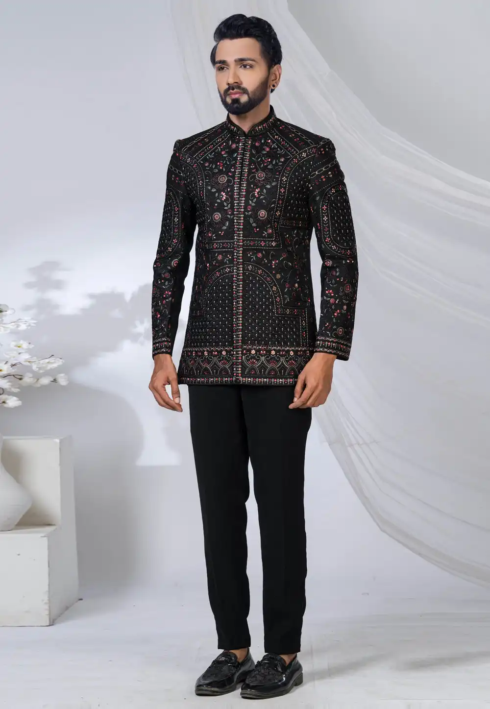 Black Silk Jodhpuri Suit 315329