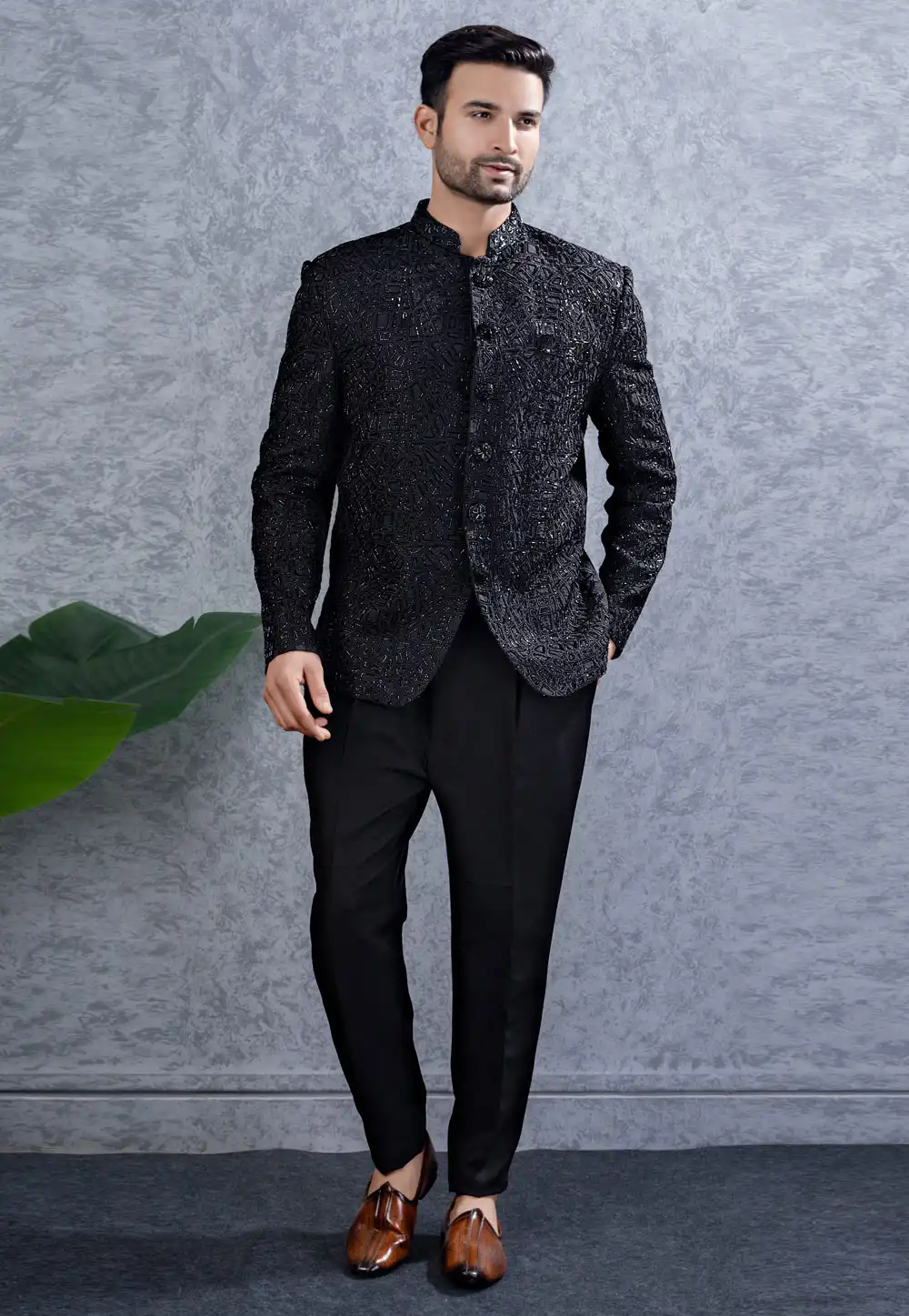 Black Silk Jodhpuri Suit 316512