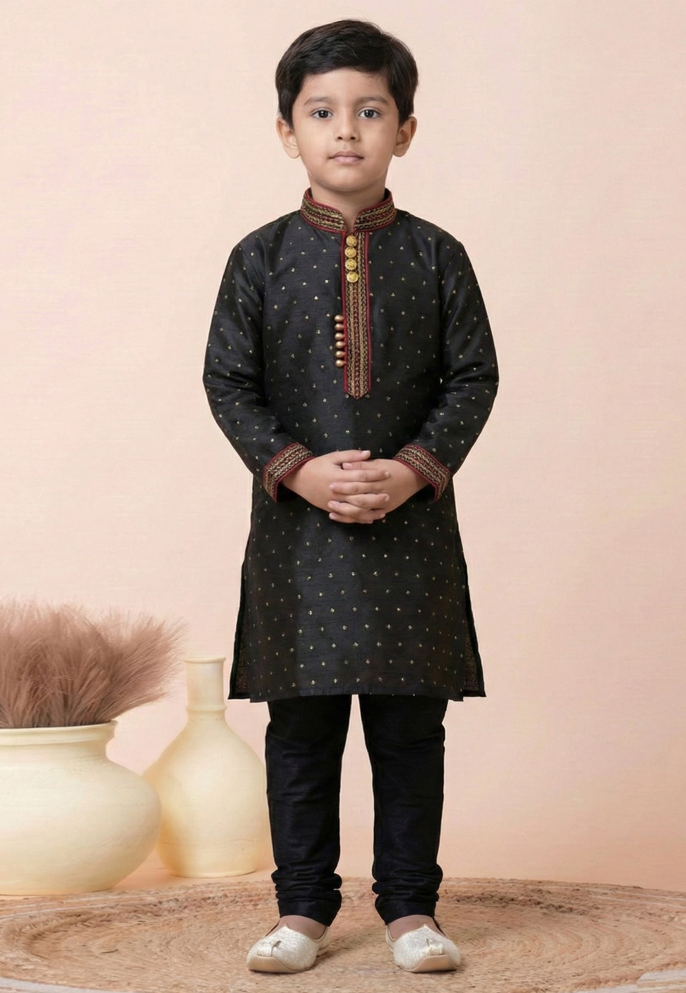 Black Silk Kids Kurta Pajama 322288