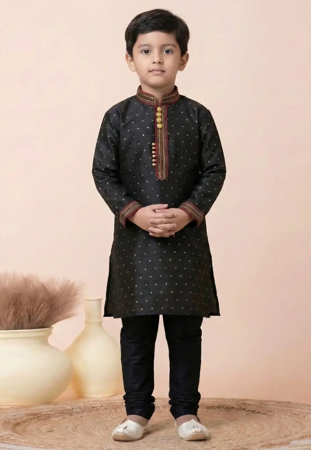 Black Silk Kids Kurta Pajama 322288