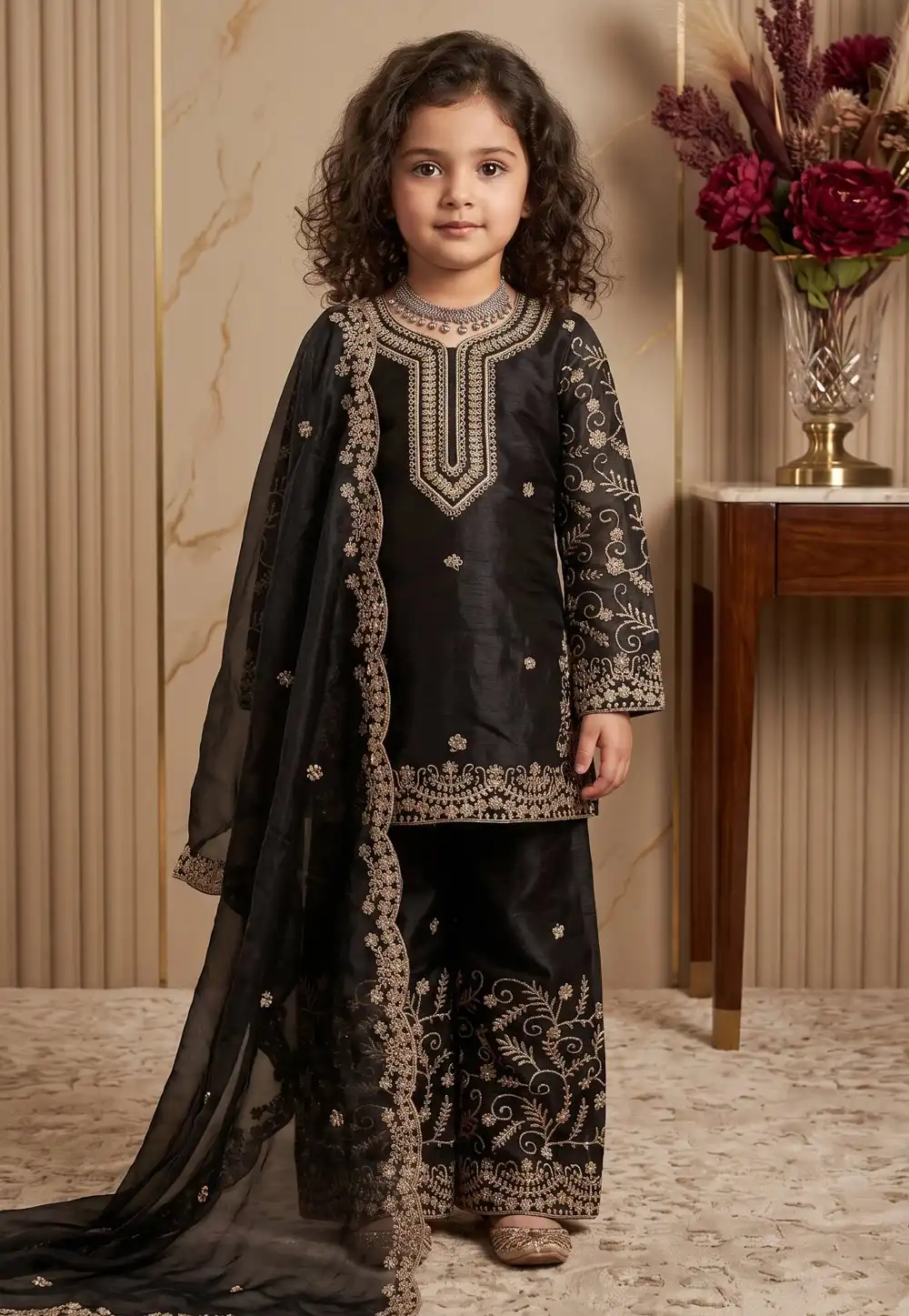 Black Silk Kids Palazzo Suit 329477