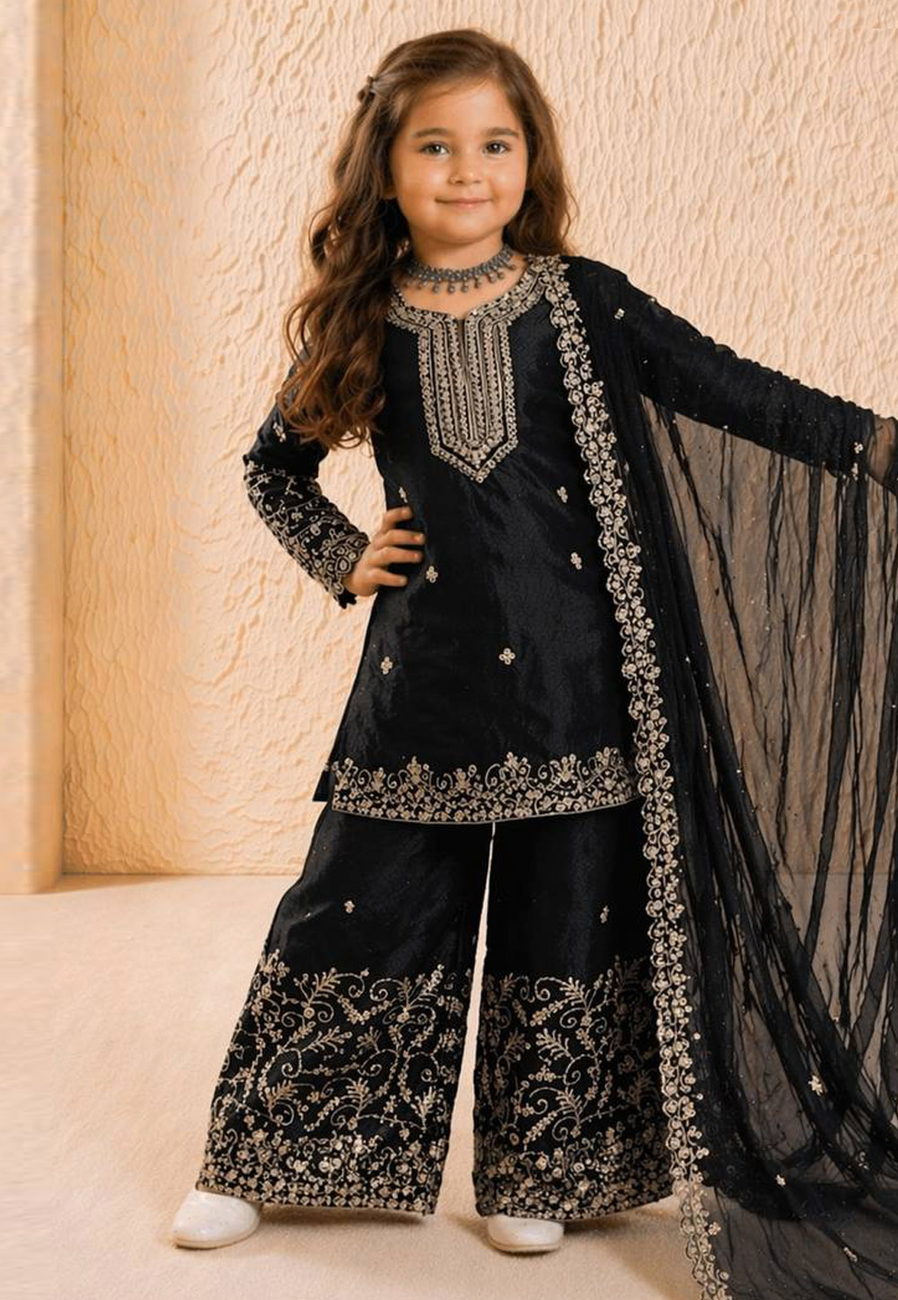 Black Silk Kids Salwar Suit 327201