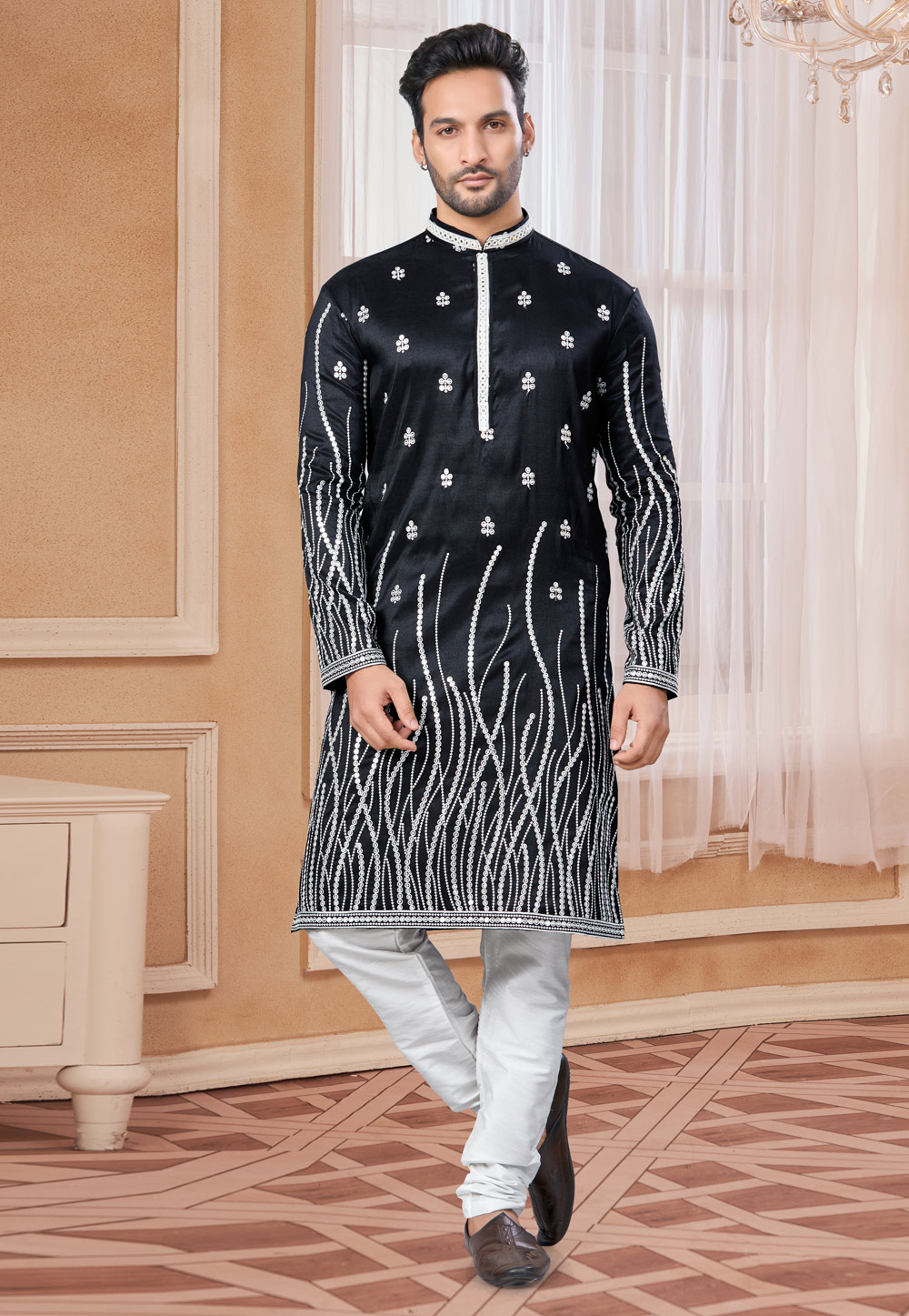 Black Silk Kurta Pajama 307655