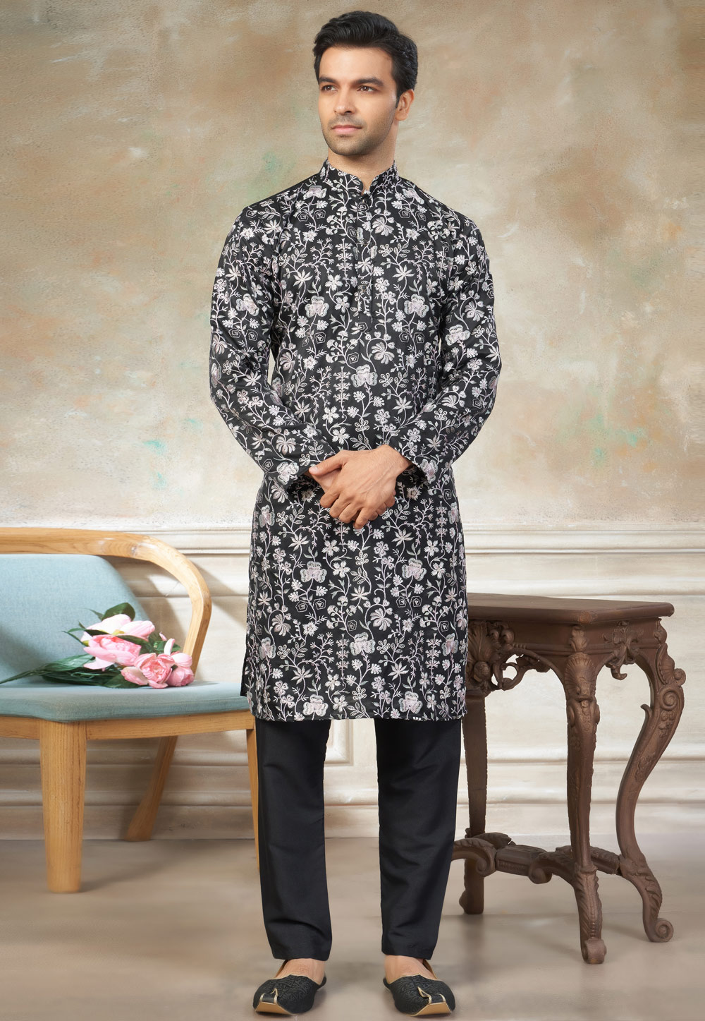 Black Silk Kurta Pajama 325990