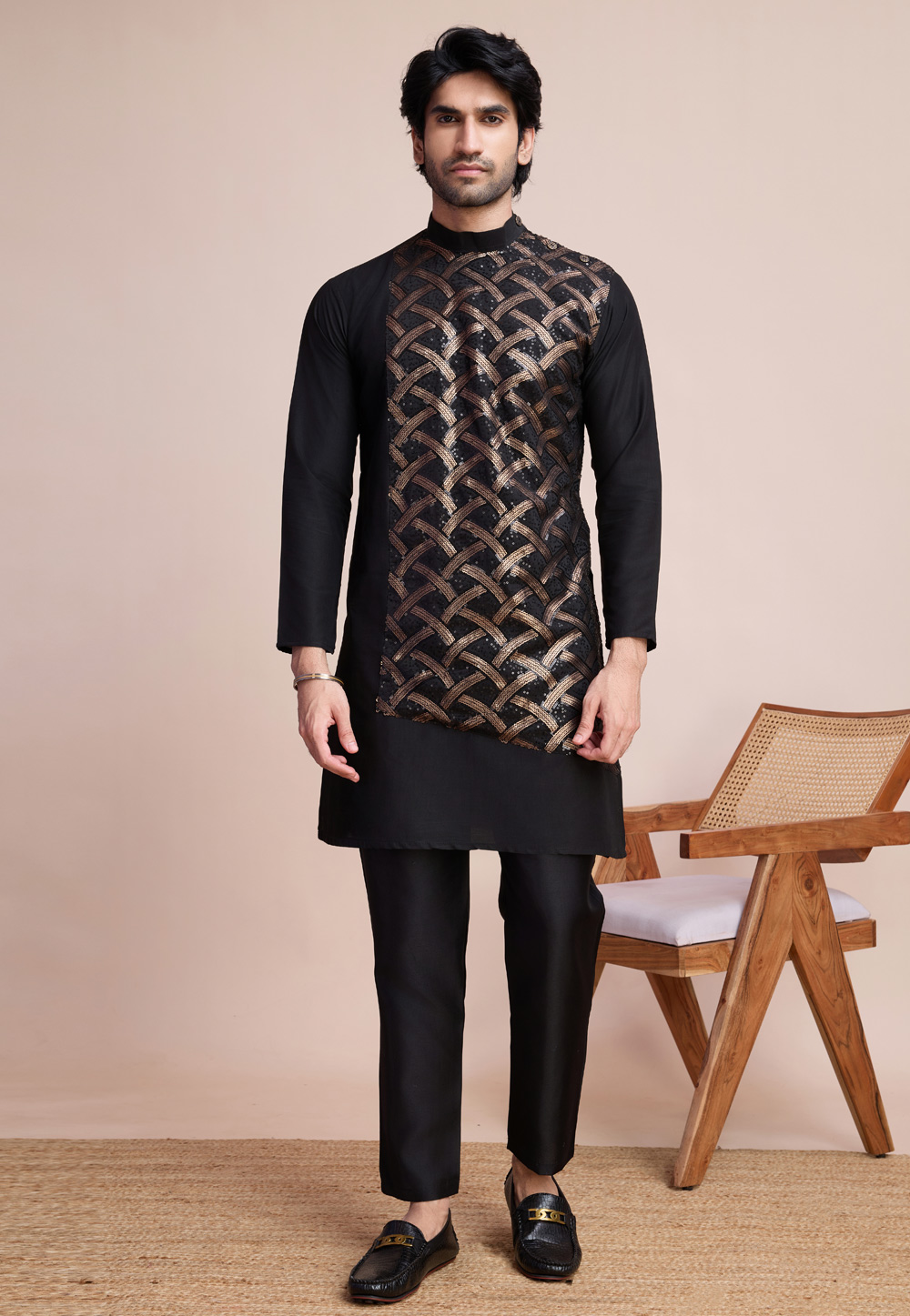 Black Silk Kurta Pajama 311675