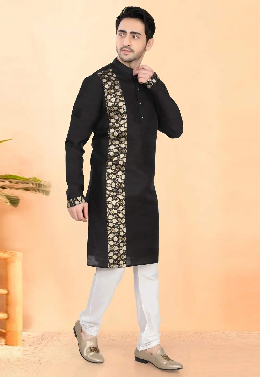Black Silk Kurta Pajama 307952