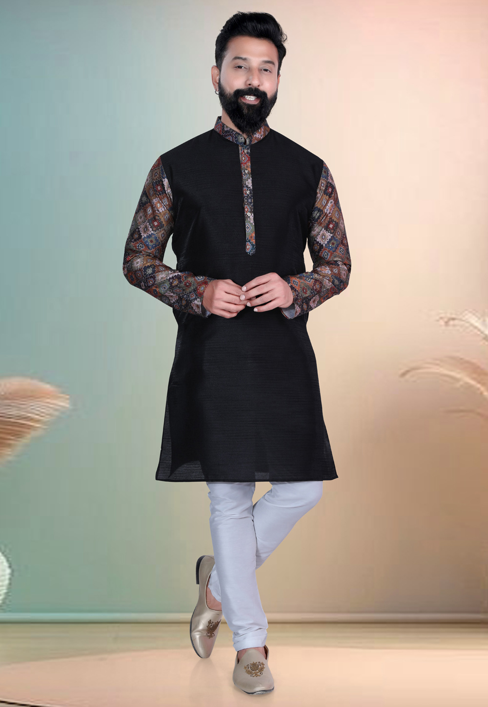 Black Silk Kurta Pajama 318629