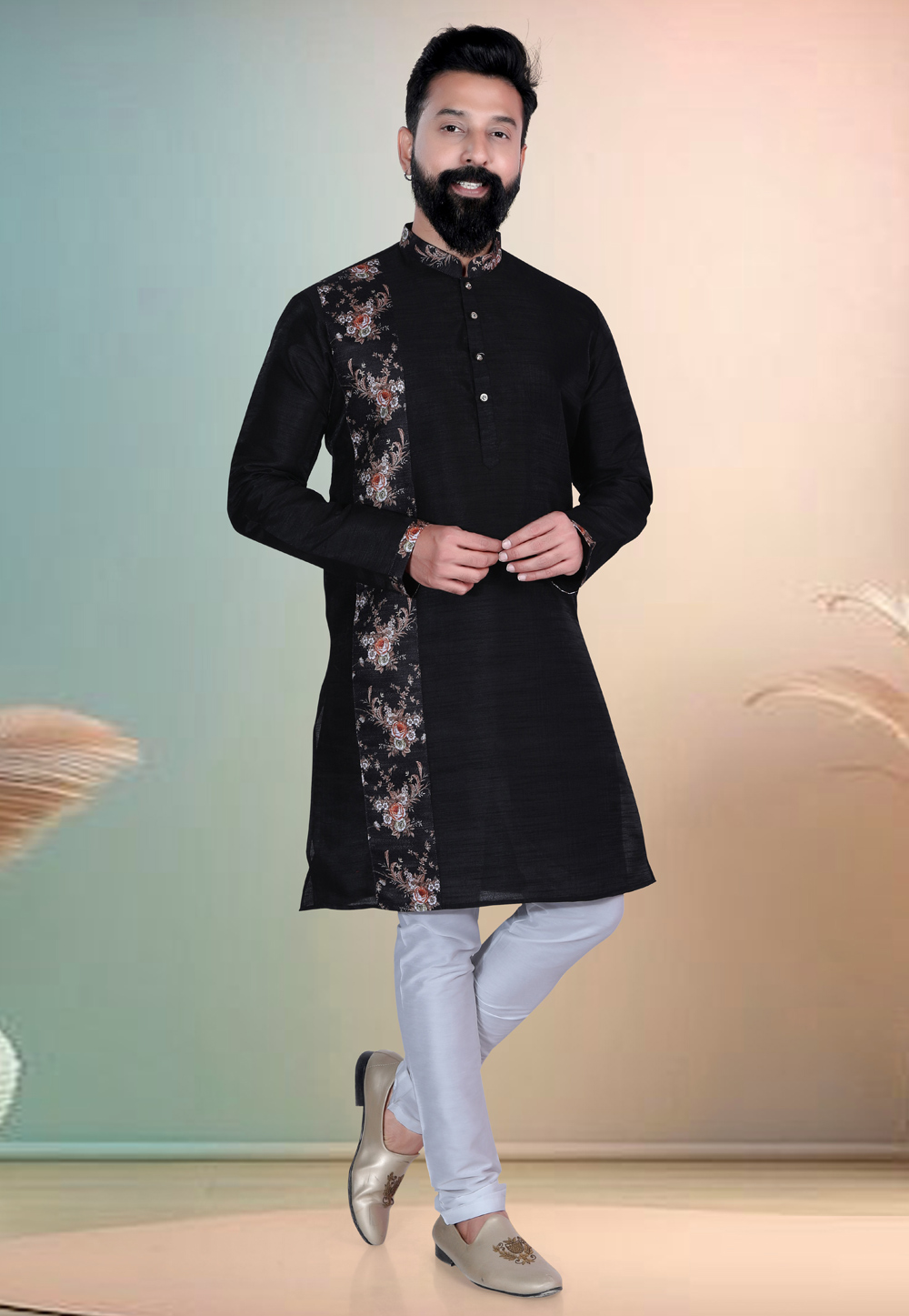 Black Silk Kurta Pajama 318636