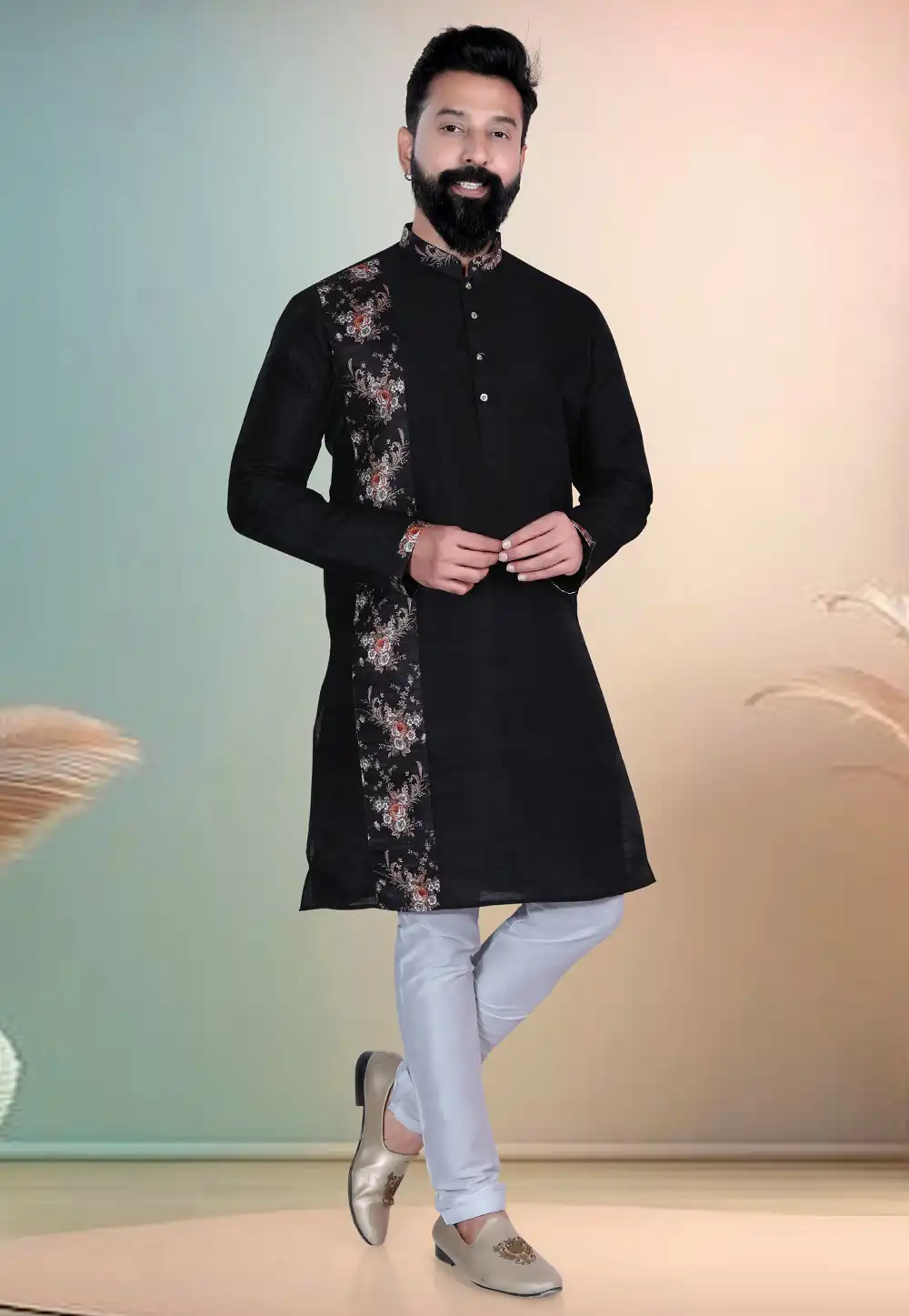 Black Silk Kurta Pajama 318636