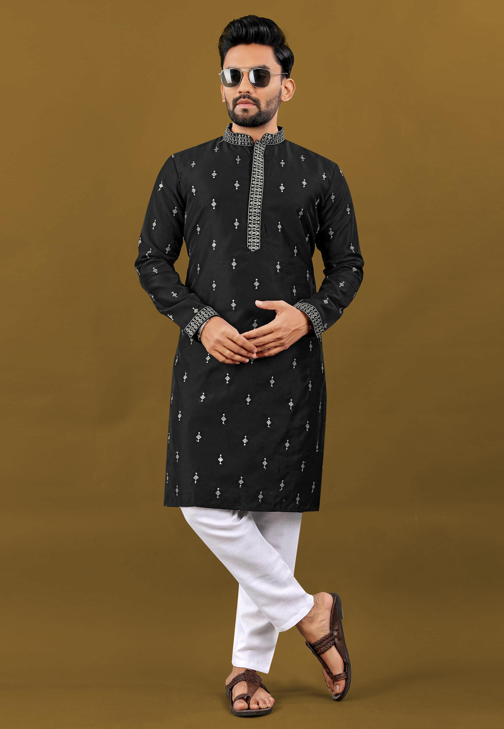 Black Silk Kurta Pajama 306035