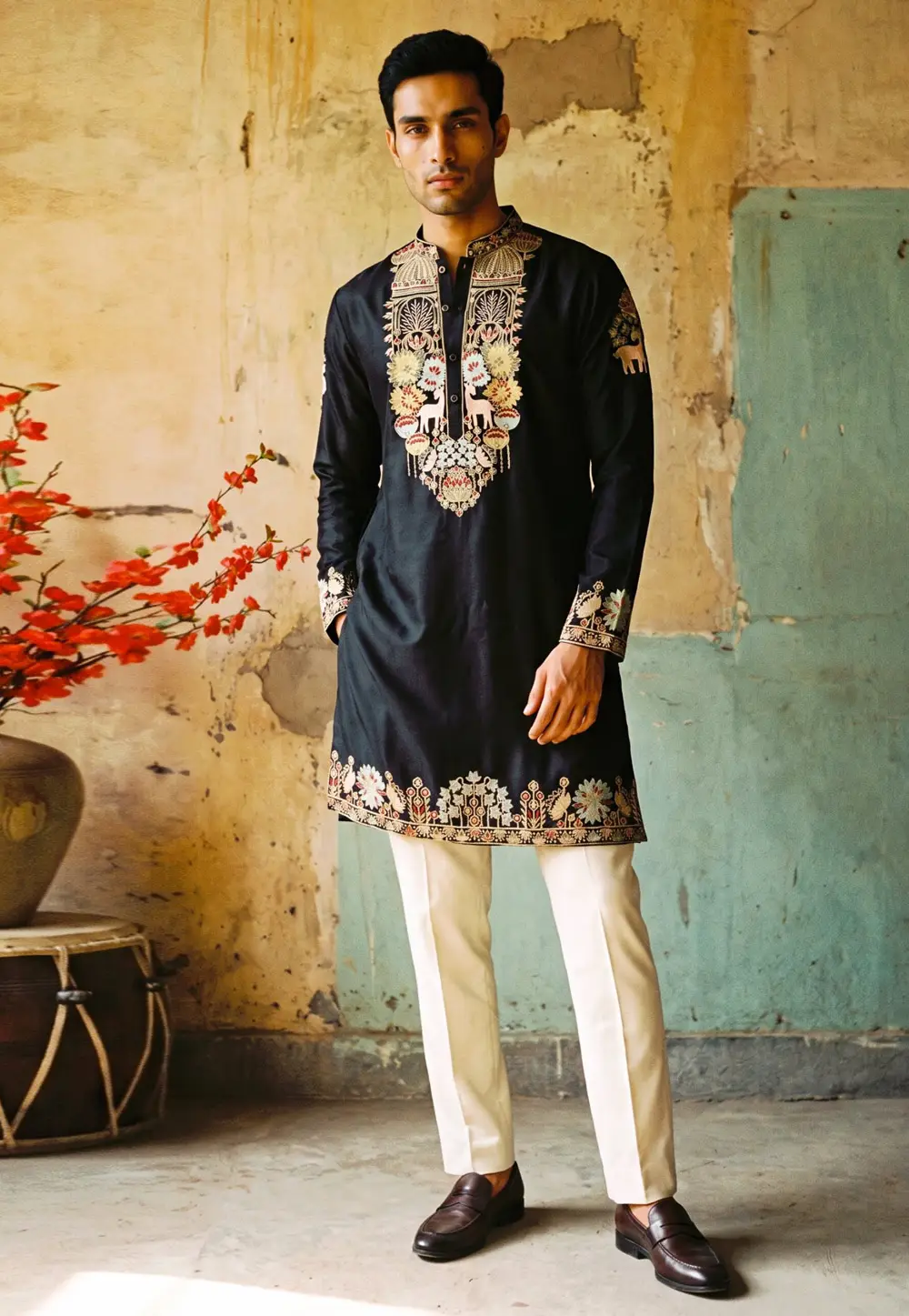 Black Silk Kurta Pajama 336205