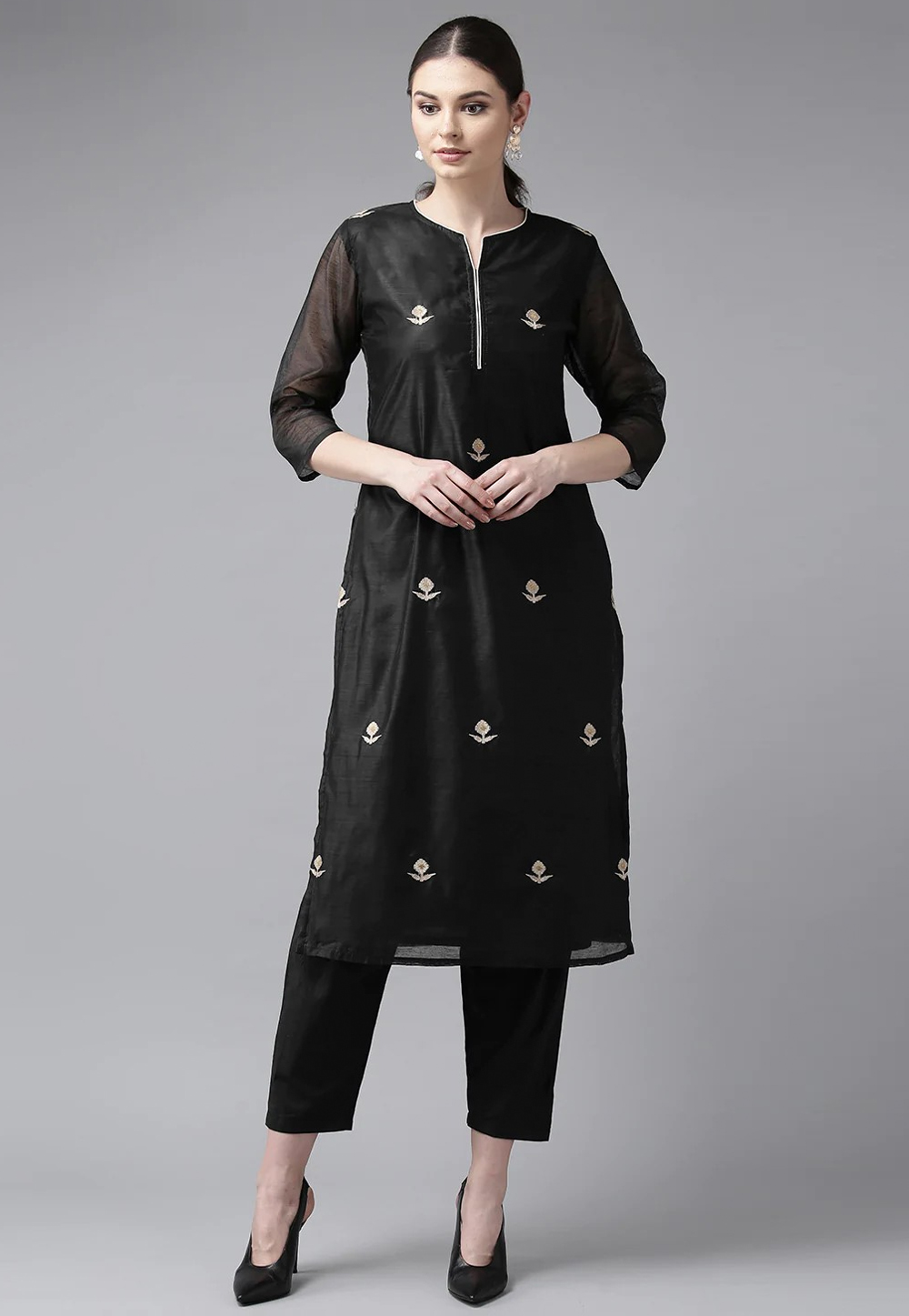 Black Silk Kurta Set With Pent 281487