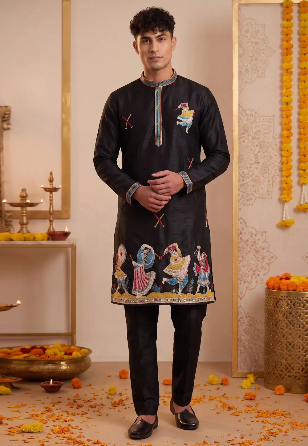 Black Silk Navratri Kurta Pajama 334646
