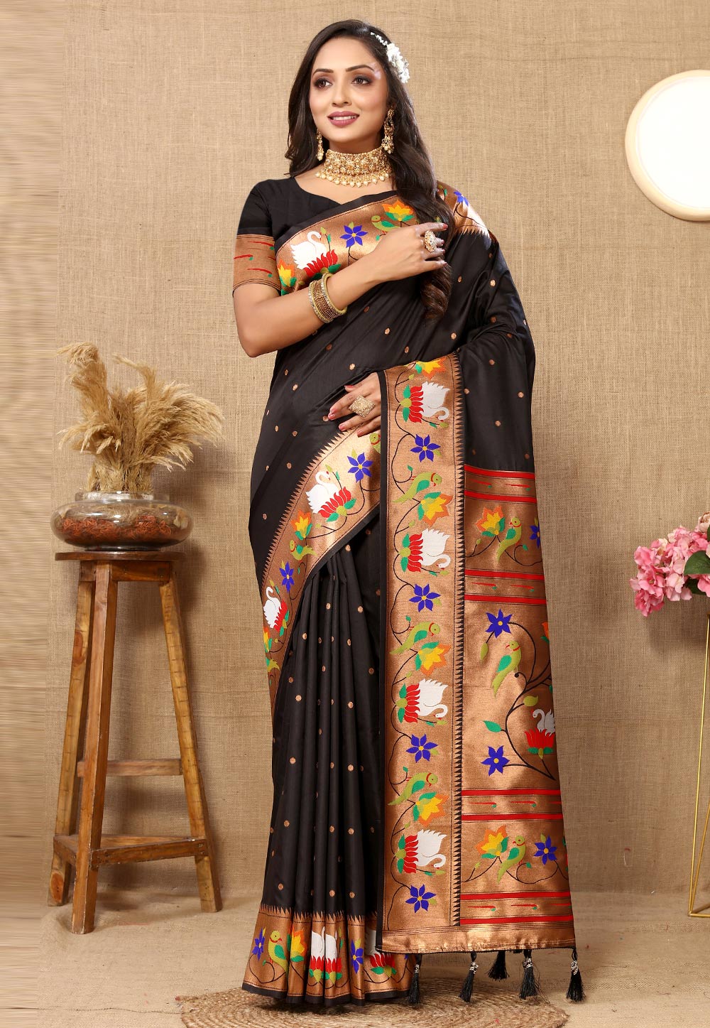 Black Silk Paithani Saree 308365