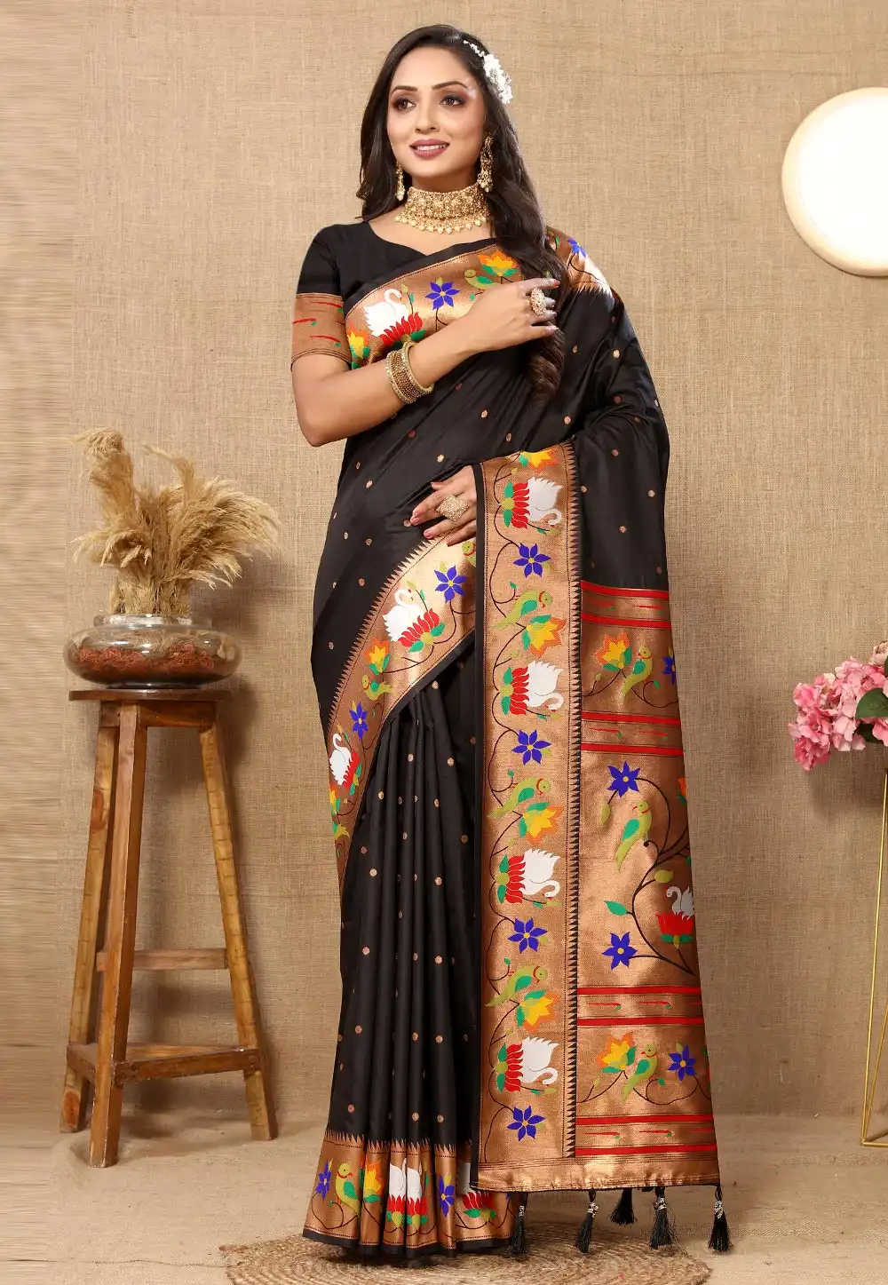 Black Silk Paithani Saree 308365