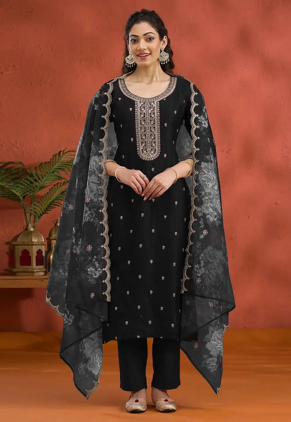 Black Silk Pakistani Suit 313724