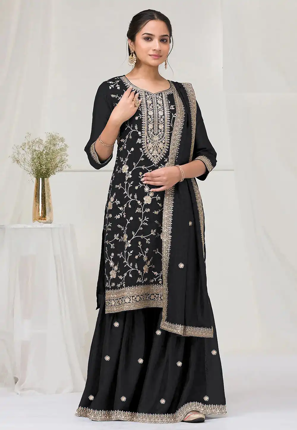 Black Silk Palazzo Suit 317187