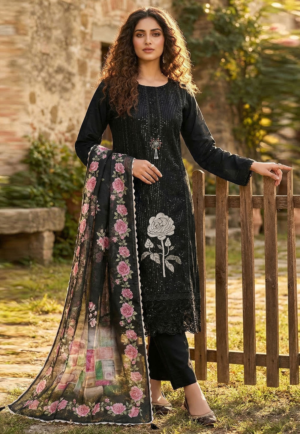 Black Silk Pant Style Suit 326103